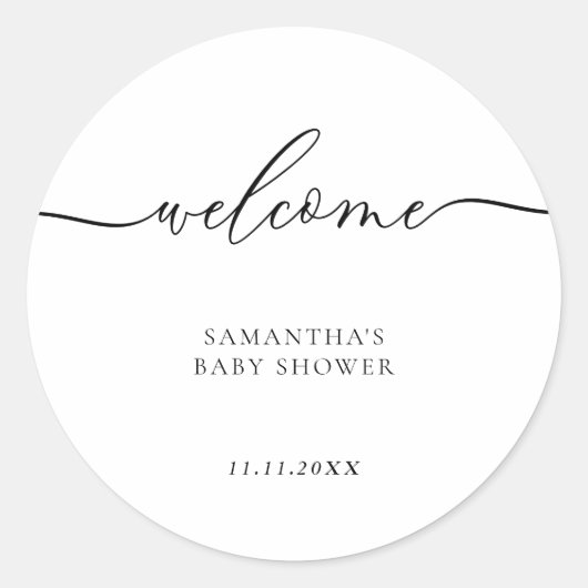 Minimal Baby Shower Script Lettering Welcome Runder Aufkleber (Vorderseite)