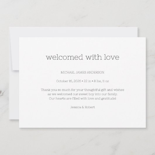 Minimal Baby Vielen Dank für Ihre Geburtskarte Dankeskarte (Rückseite)