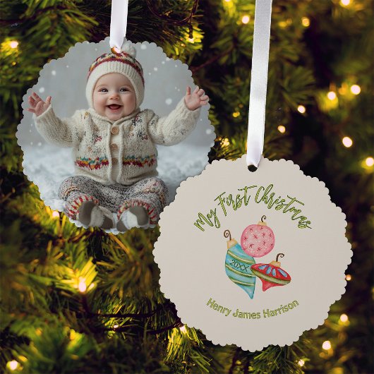 Minimal Baby's First Christmas Ornaments Keepake Ornament Karte