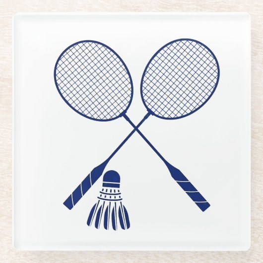 Minimal Badminton Rackets Shuttlecock Birdie Blue Glasuntersetzer (Vorderseite)