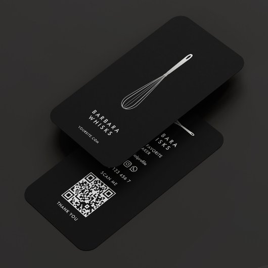 Minimal Baker Pastry Caterer Black Silver Whisk  Visitenkarte