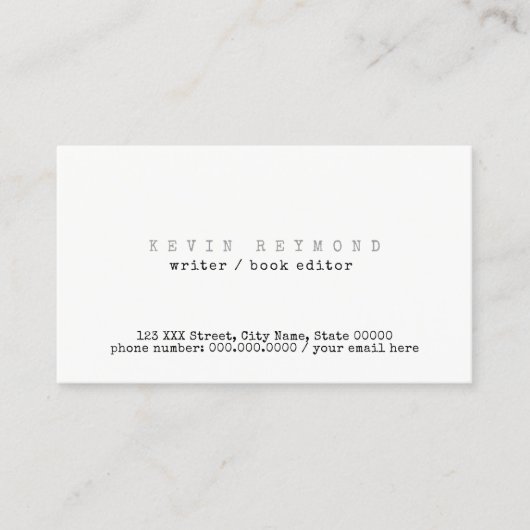 Minimal Basic White Writer / Buch-Editor Visitenkarte (Vorderseite)