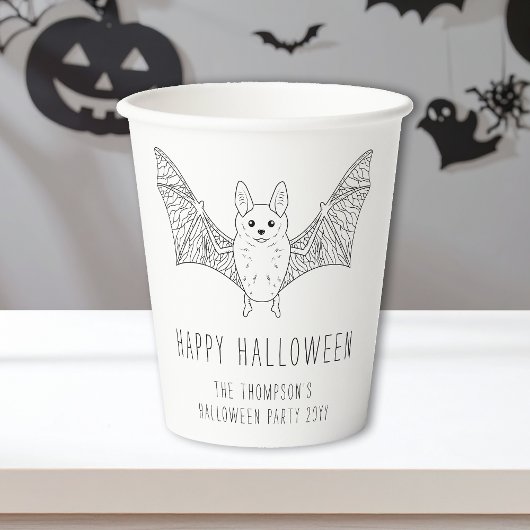 Minimal Bat Line Art Custom Halloween-Party Pappbecher