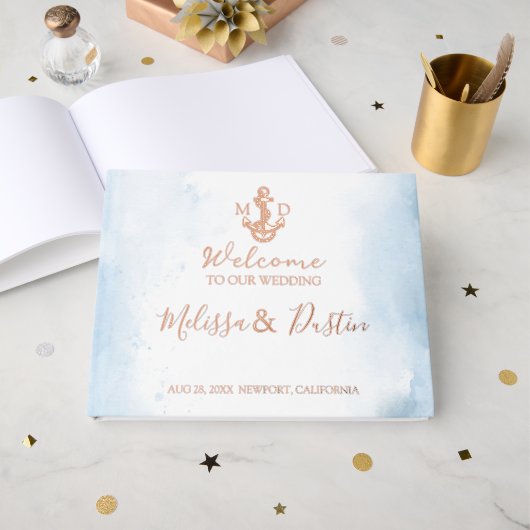 Minimal Beach Anchor Coastal Schöne Hochzeitsreise Gästebuch (Vorderseite offen)