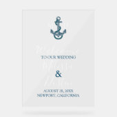 Minimal Beach Blue Anchor Schöne Hochzeit Willkomm Acrylschild (Vorderseite)