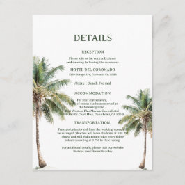 Minimal Beach Palm Trees Wedding Details Card Begleitkarte