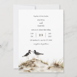 Minimal Beach Sand Dunes Oystercatchers Wedding Einladung