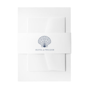 Minimal Beach Seashell Wedding Navy Blue Einladungsbanderole
