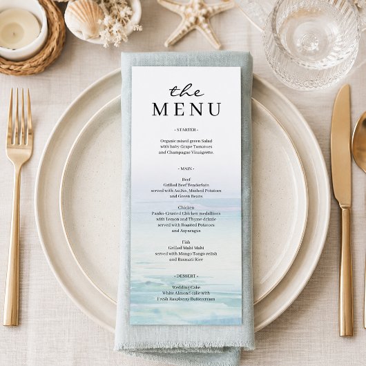 Minimal Beach Waves Wedding Menu Menükarte