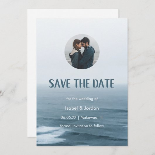 Minimal Beach Wedding Foto Save the Date (Vorne/Hinten)