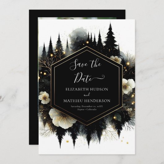 Minimal bearbeitbare Waldhochzeit Save The Date (Vorne/Hinten)