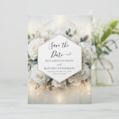 Minimal bearbeitbare White Roses Hochzeit Save The Date (Stehend Vorderseite)