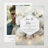 Minimal bearbeitbare White Roses Hochzeit Save The Date (Vorne/Hinten)