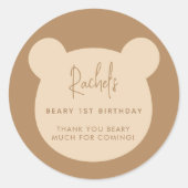 Minimal Beary First Birthday Danke Aufkleber (Vorderseite)