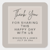 Minimal Beige Hochzeit Danke Stickers (Vorderseite)