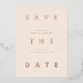 Minimal Beige Moderne Hochzeit retten das Datum Folieneinladung (Vorderseite)