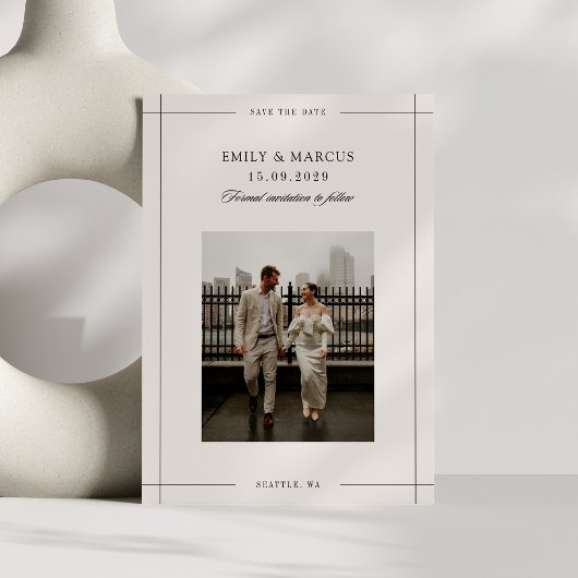 Minimal beige modernes Foto Save the Date Einladung