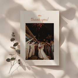 Minimal Beige Palm Leaf Wedding Foto Dankeskarte