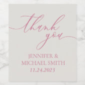 Minimal Beige Schrift rosa Danke Weinetikett (Einzelnes Label)