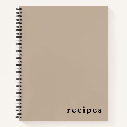 Minimal Beige & Schwarz "Rezepte" Notebook Notizblock (Vorderseite)
