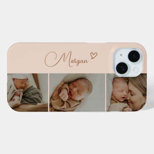Minimal Beige Script 3 Foto Collage Case-Mate iPhone Hülle (Rückseite (Horizontal))