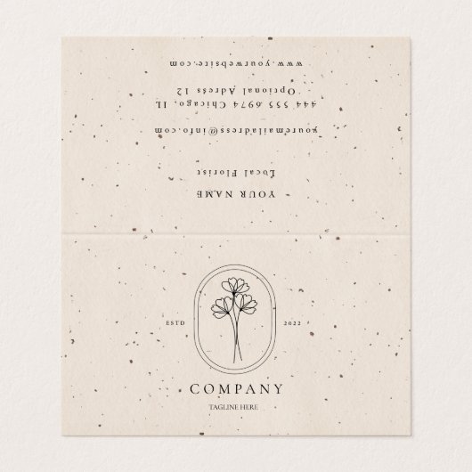 Minimal Beige Textured Florist Message Card Visitenkarten (Außenseite Aufgefaltet)
