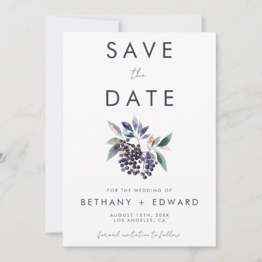 Minimal Berry Wedding Save The Date (Vorderseite)