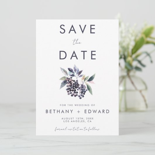 Minimal Berry Wedding Save The Date (Stehend Vorderseite)