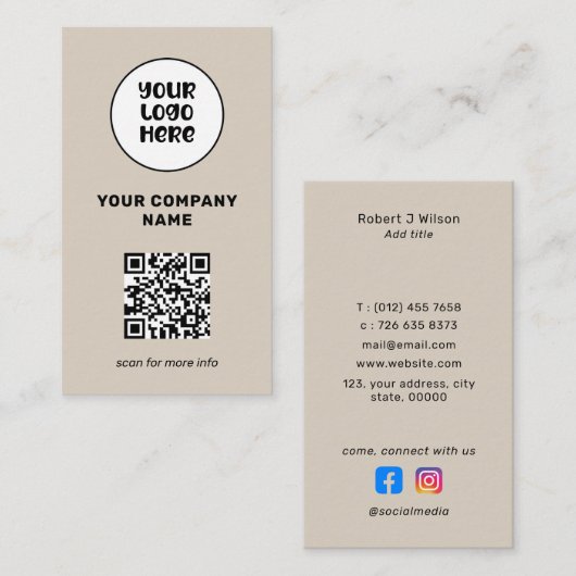 Minimal Berufliche Logo QR Code Social Media Visitenkarte (Vorne/Hinten)