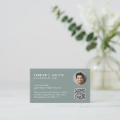 Minimal Beruflicher QR-Code Foto grün Visitenkarte (Stehend Vorderseite)