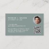 Minimal Beruflicher QR-Code Foto grün Visitenkarte (Vorderseite)