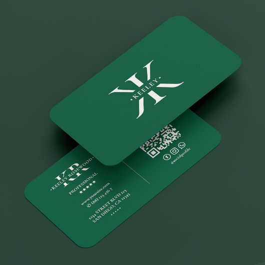 Minimal Berufliches Monogram Logo K Hunter Green Visitenkarte