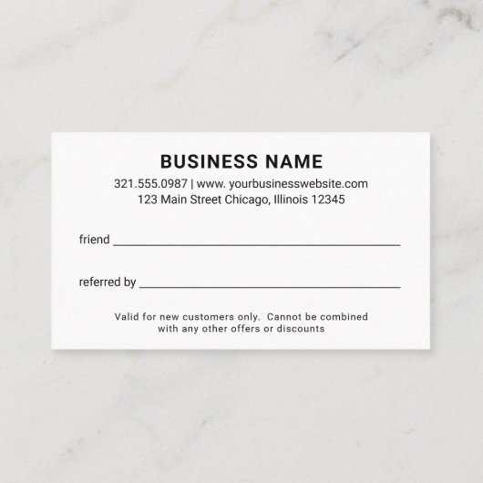 Minimal Berufliches Schwarzes Logo Modernstell ein Empfehlungskarte (Rückseite)