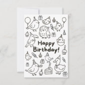 Minimal Bird Doodle Birthday Card Dankeskarte (Vorderseite)