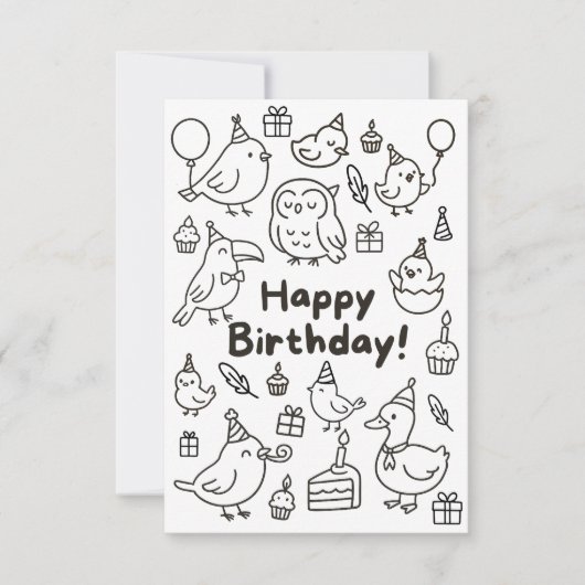 Minimal Bird Doodle Birthday Card Dankeskarte (Vorderseite)