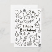 Minimal Bird Doodle Birthday Card Dankeskarte (Vorne/Hinten)