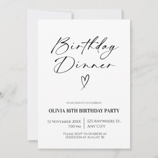 Minimal Birthday Dinner Einladung (Vorderseite)