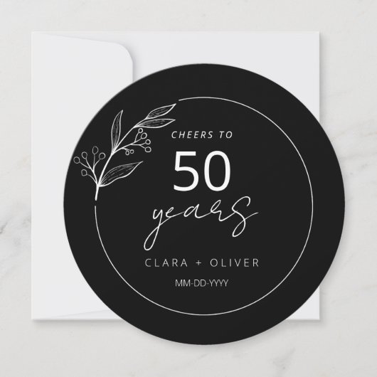 Minimal Black 50 Jahre Hochzeitstag Einladung (Vorderseite)