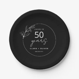 Minimal Black 50 Jahre Hochzeitstag Pappteller