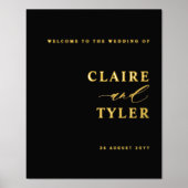 Minimal Black and Real Foil Wedding Willkommenszei Foliendrucke (Vorderseite)
