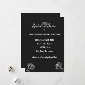 Minimal Black and White Flower Elegant Modern Feiertagskarte