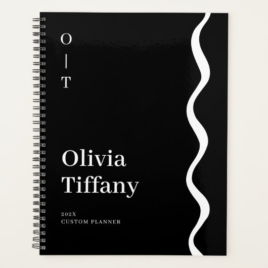 Minimal Black and White Personalized Name Year Planer (Vorderseite)
