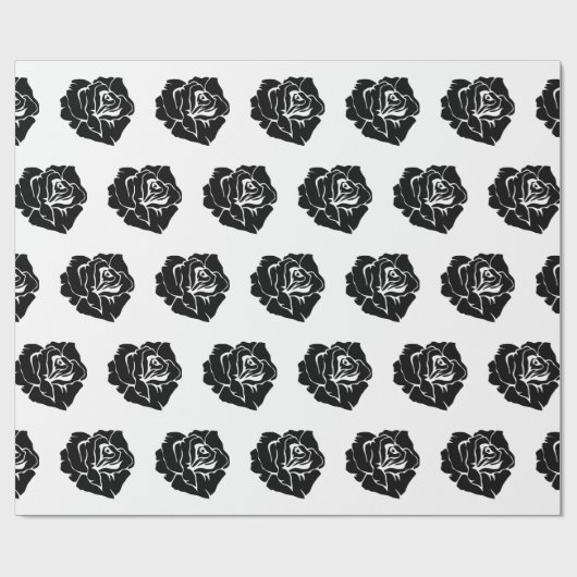 Minimal Black and White Rose Pattern Geschenkpapier (Flach)