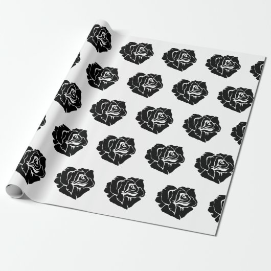 Minimal Black and White Rose Pattern Geschenkpapier (Ungerollt)