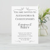 Minimal Black and White Script Engagement Party Einladung (Stehend Vorderseite)