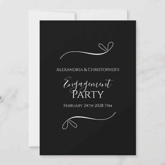 Minimal Black and White Script Engagement Party Einladung (Rückseite)