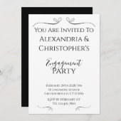 Minimal Black and White Script Engagement Party Einladung (Vorne/Hinten)
