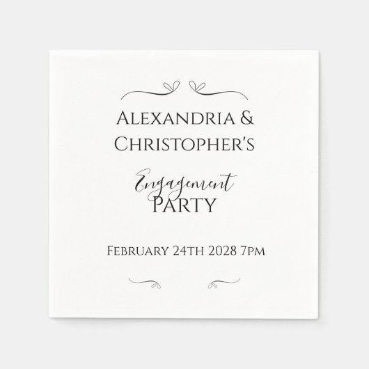 Minimal Black and White Script Engagement Party Serviette (Vorderseite)