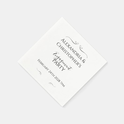 Minimal Black and White Script Engagement Party Serviette (Ecke)