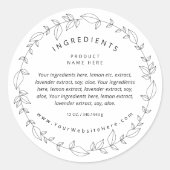 Minimal Black and White Wreath Ingredients Label Runder Aufkleber (Vorderseite)